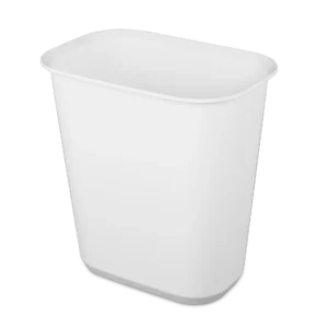 Sterilite 1047 5.5 gallon white rectangular plastic wastebasket trash can showing sturdy top rim