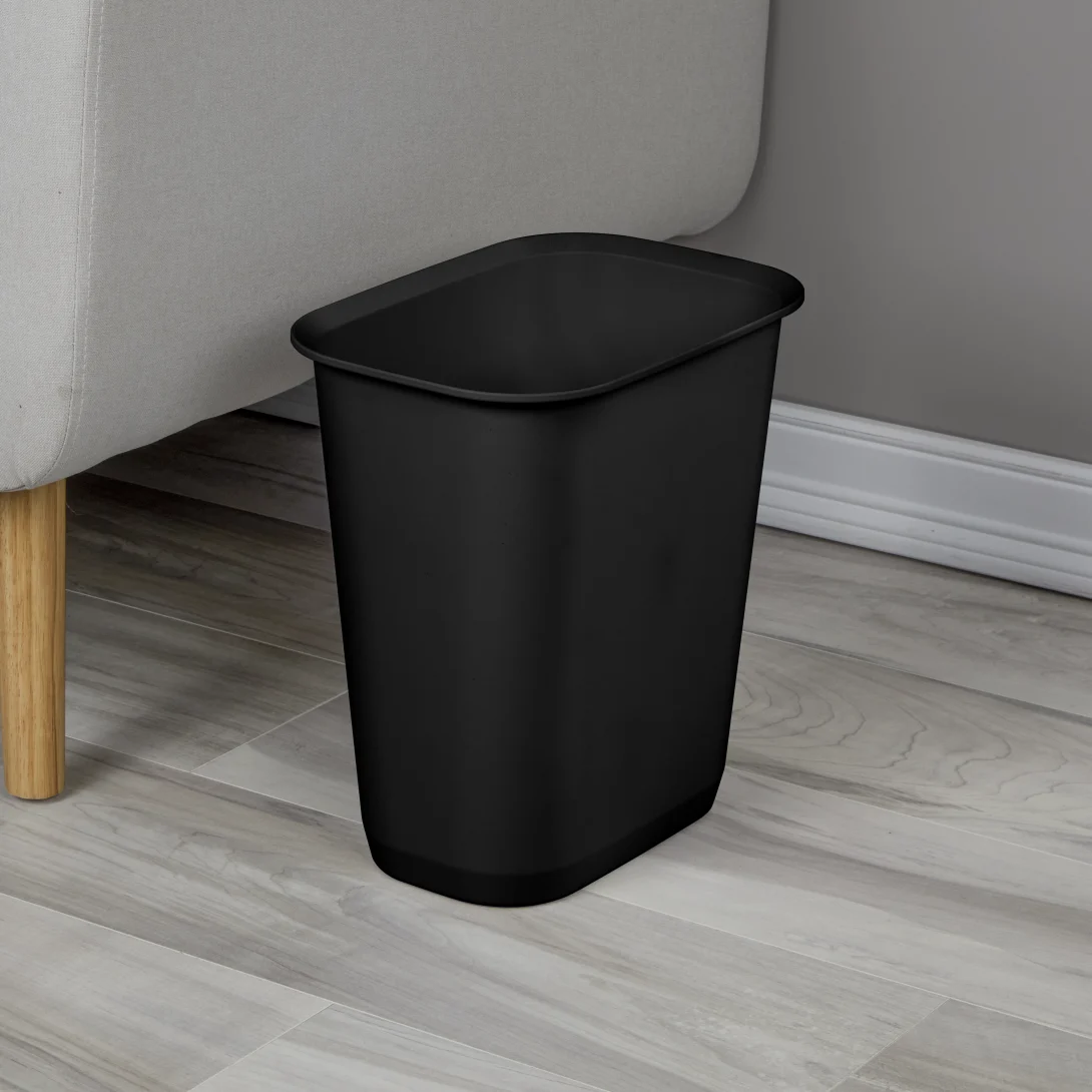 Sterilite 1046 3 Gallon / 11.4 Liter Rectangular Wastebasket – Black / White - Image 4