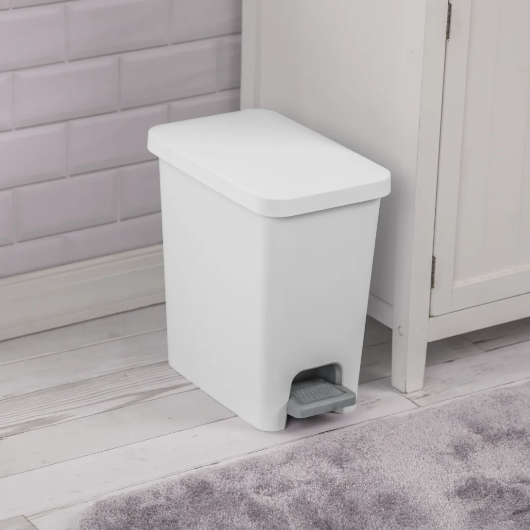 Sterilite 1061 2.7 Gallon / 10.2 Liter Rectangular StepOn Wastebasket – Black / White with Titanium Pedal - Image 11