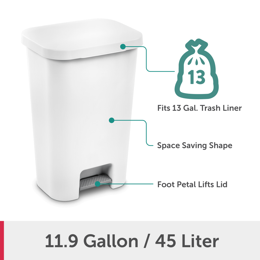 Sterilite 1069 11.9 Gallon / 45 Liter StepOn Wastebasket – Black / White with Titanium Pedal - Image 16