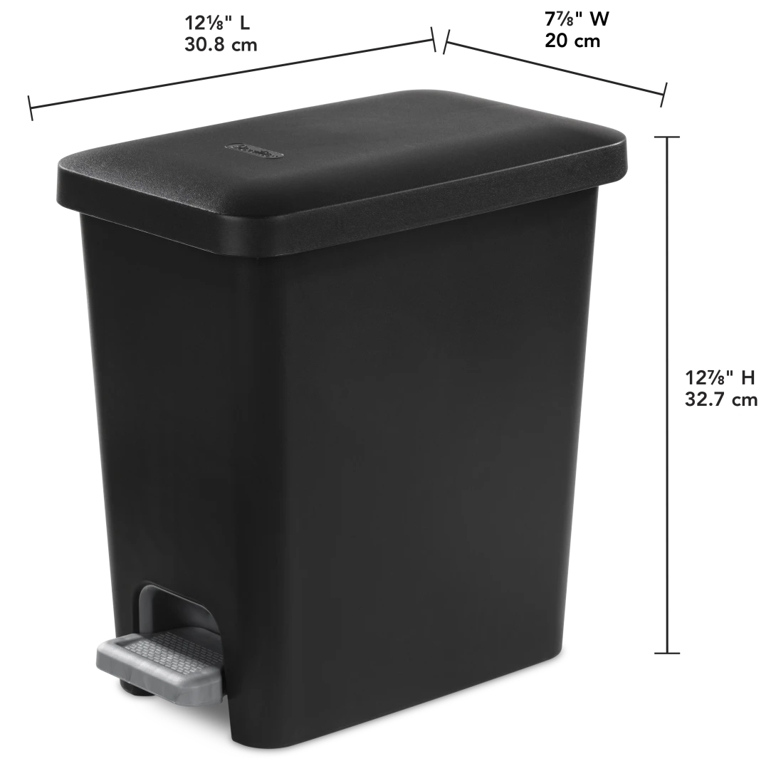 Sterilite 1061 2.7 Gallon / 10.2 Liter Rectangular StepOn Wastebasket – Black / White with Titanium Pedal - Image 2