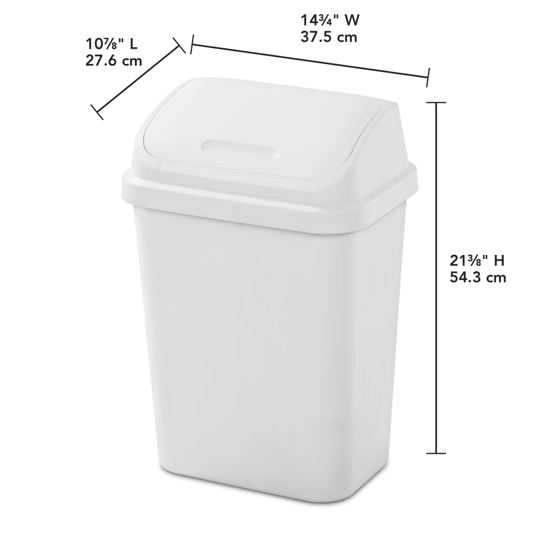Sterilite 1066 7.8 Gallon / 30 Liter SwingTop Wastebasket – White / Black - Image 2
