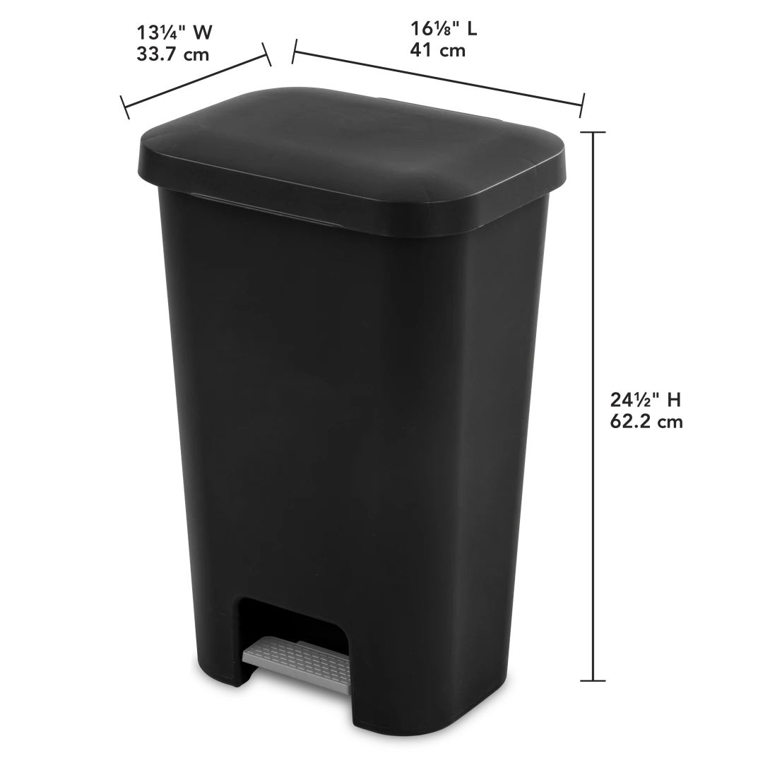 Sterilite 1069 11.9 Gallon / 45 Liter StepOn Wastebasket – Black / White with Titanium Pedal - Image 2