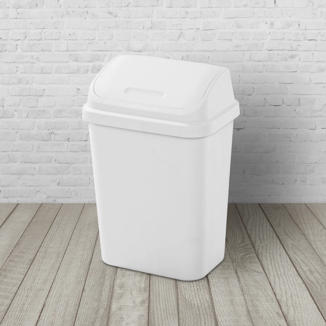 Sterilite 1066 7.8 Gallon / 30 Liter SwingTop Wastebasket – White / Black - Image 4