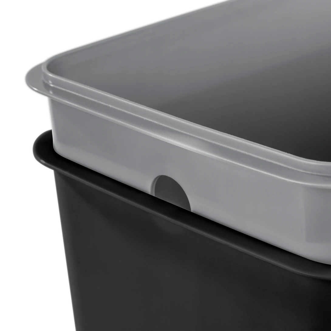 Sterilite 1061 2.7 Gallon / 10.2 Liter Rectangular StepOn Wastebasket – Black / White with Titanium Pedal - Image 7