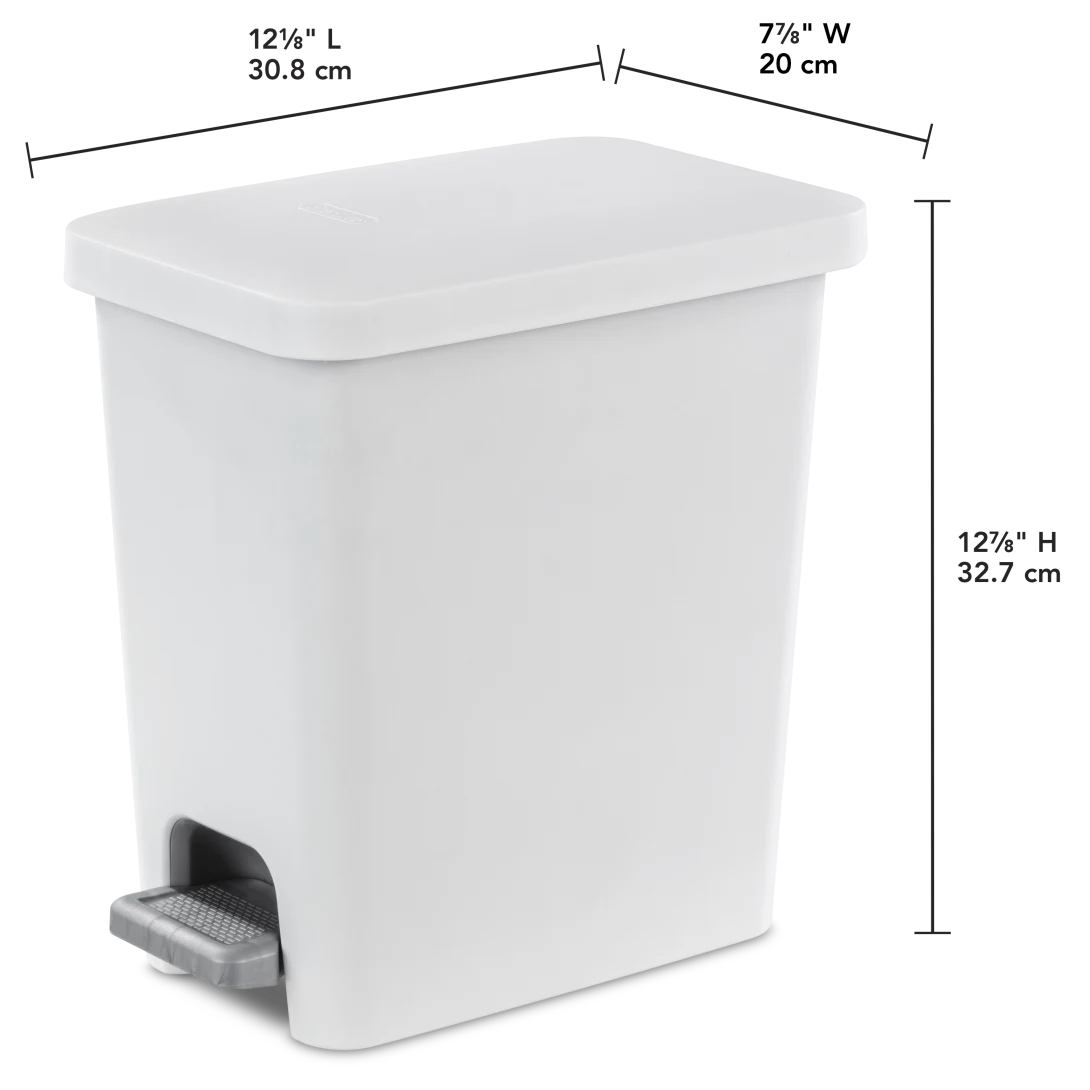 Sterilite 1061 2.7 Gallon / 10.2 Liter Rectangular StepOn Wastebasket – Black / White with Titanium Pedal - Image 9