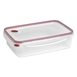 Sterilite 0342 Ultra Seal 16.0 cup rectangular clear food storage container with red locking latches and steam vent