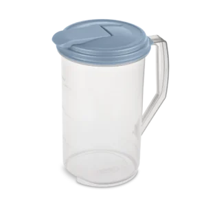 Sterilite 0486 2 quart round clear plastic beverage pitcher with white rotating lid