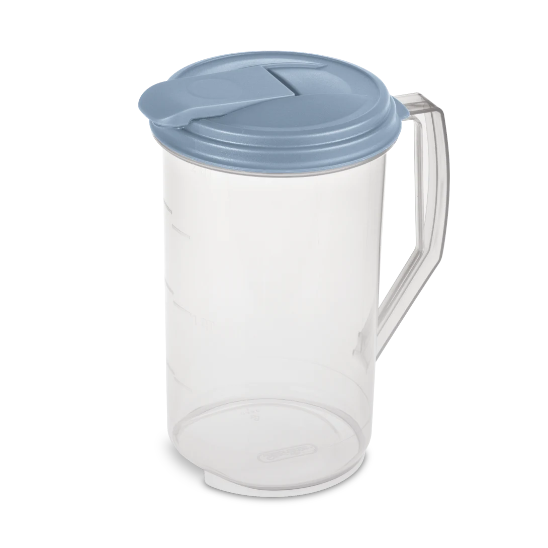 Sterilite 0486 2 quart round clear plastic beverage pitcher with white rotating lid
