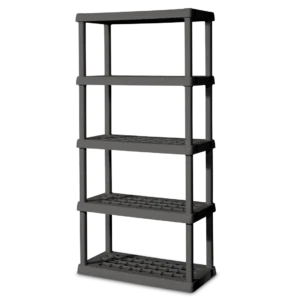 Sterilite 0155 heavy duty 5 shelf plastic shelving unit in flat gray for garage and basement storage