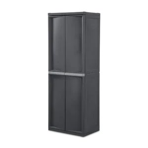 Sterilite 4-shelf lockable plastic storage cabinet in flat gray for garage organization