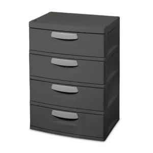 Sterilite 0174 heavy duty 4 drawer plastic storage unit in flat gray for garage and closet organization