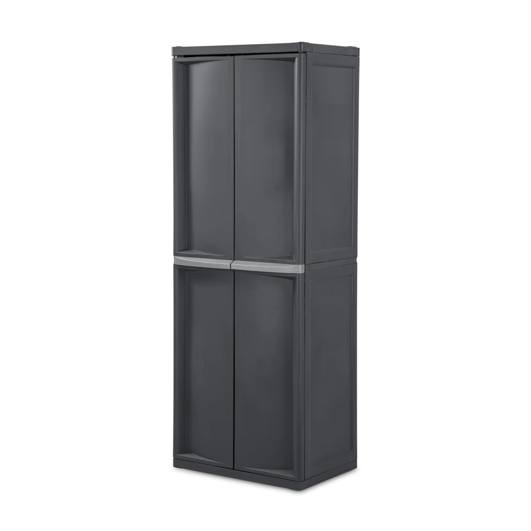 Sterilite 4-shelf lockable plastic storage cabinet in flat gray for garage organization