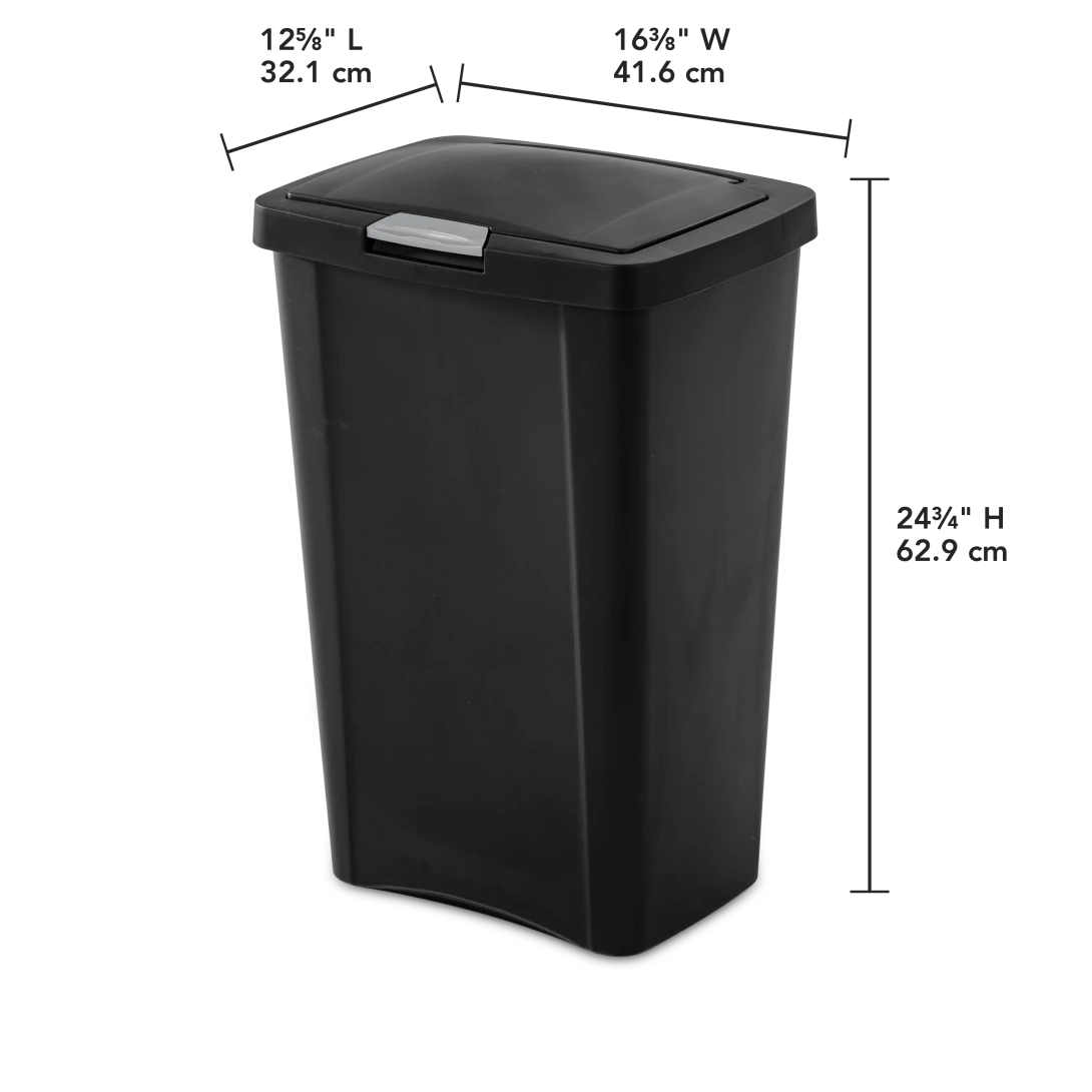 Sterilite 1045 13 Gallon / 49 Liter TouchTop Wastebasket – White / Black with Titanium Latch - Image 11