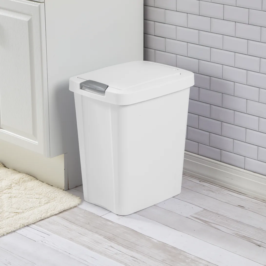 Sterilite 1043 7.5 Gallon / 28 Liter TouchTop Wastebasket β Black / White with Titanium Latch - Image 12