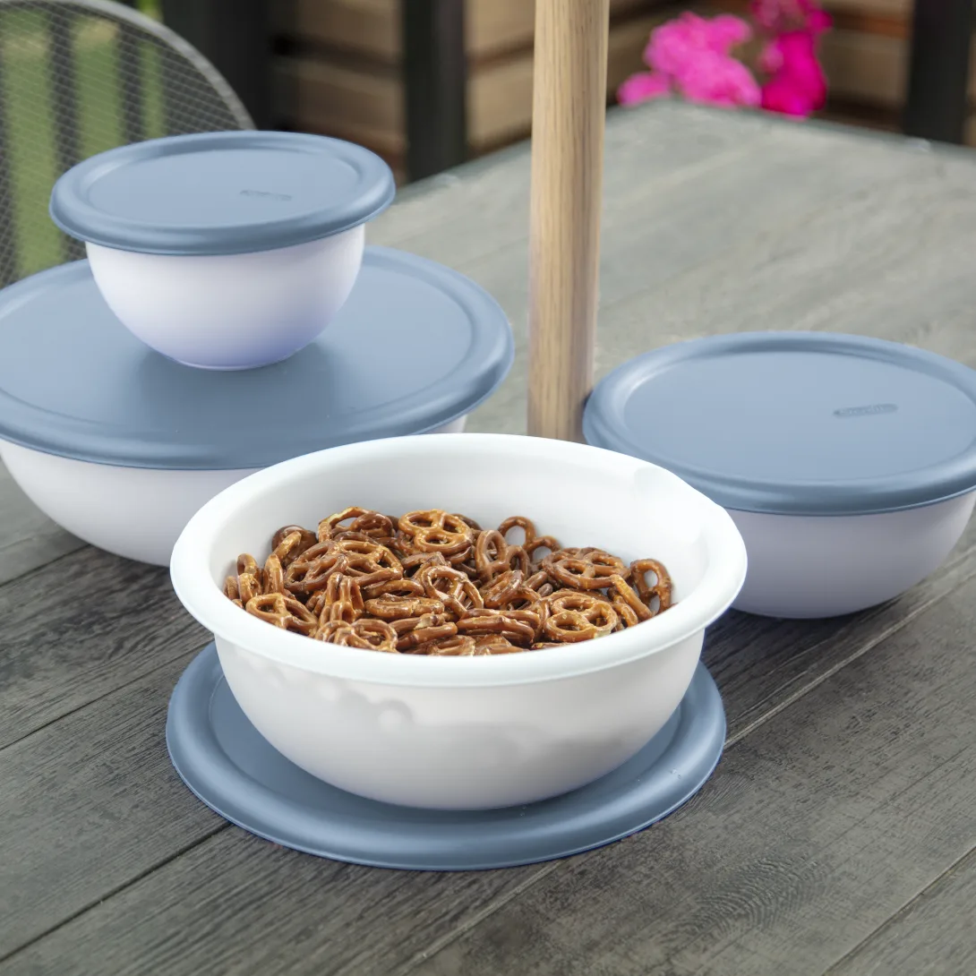 Sterilite 0747 8-Piece Covered Bowl Set – White Bowls with Washed Blue & Corsair Blue Lids - Image 12