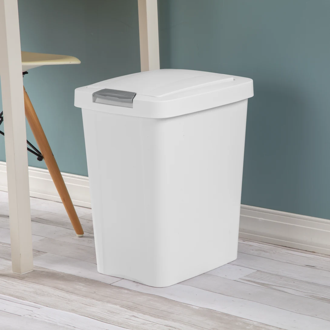 Sterilite 1043 7.5 Gallon / 28 Liter TouchTop Wastebasket β Black / White with Titanium Latch - Image 13