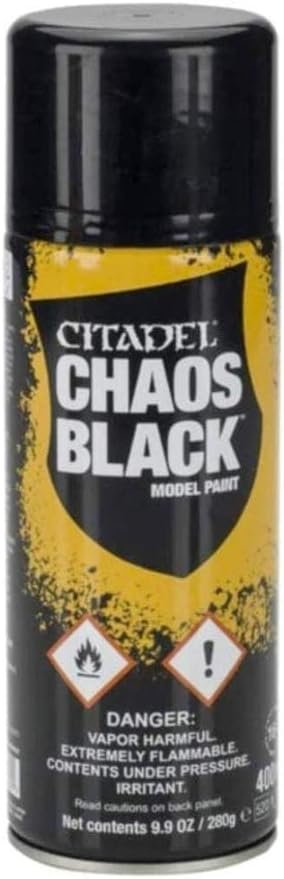 Citadel Chaos Black 400ml spray paint aerosol can for priming Warhammer miniatures