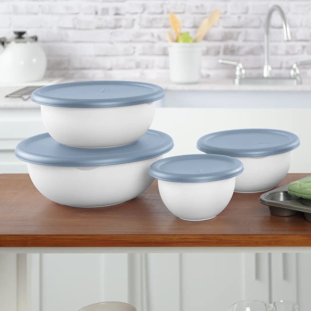 Sterilite 0747 8-Piece Covered Bowl Set – White Bowls with Washed Blue & Corsair Blue Lids - Image 13