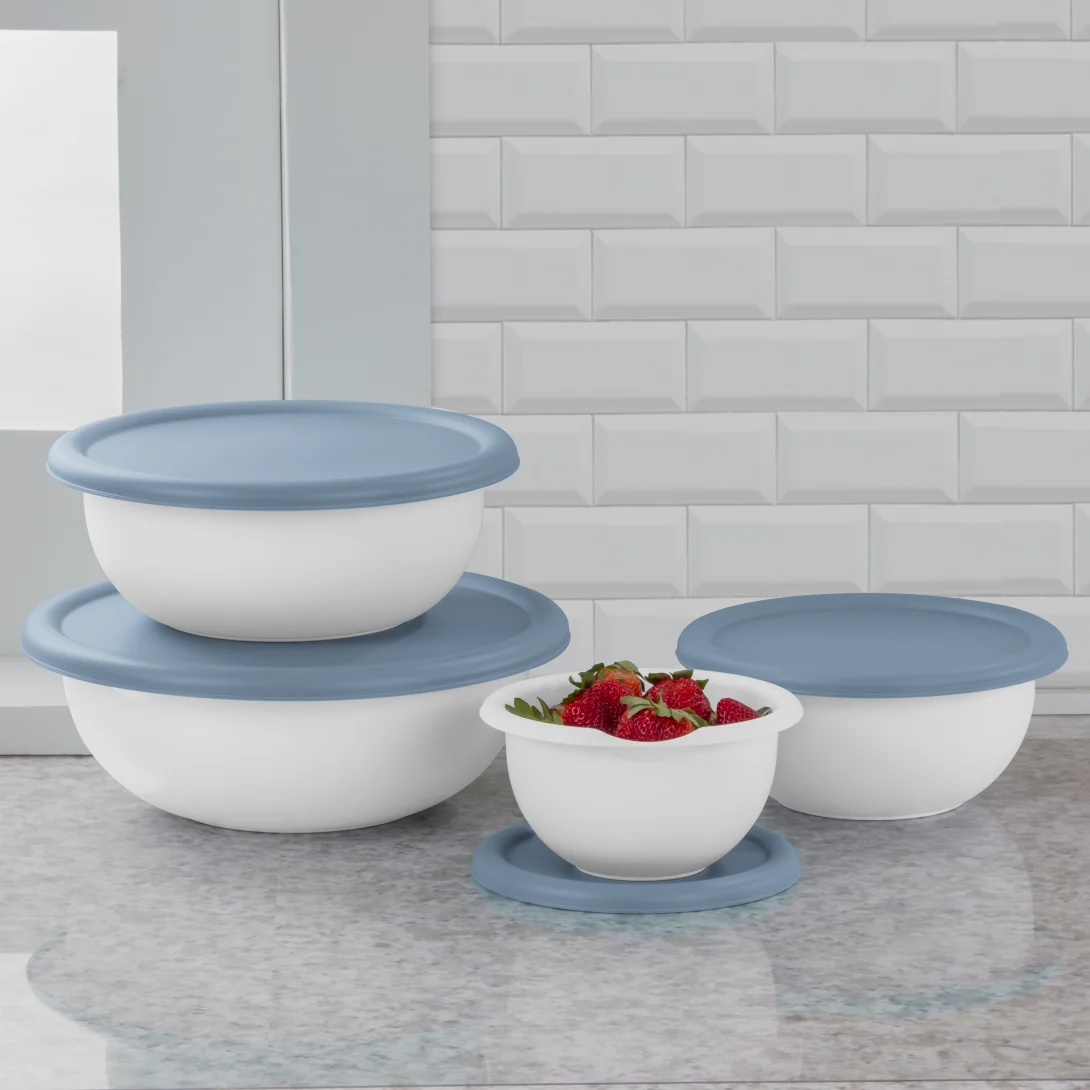 Sterilite 0747 8-Piece Covered Bowl Set – White Bowls with Washed Blue & Corsair Blue Lids - Image 14