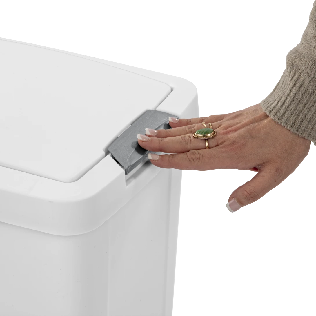 Sterilite 1043 7.5 Gallon / 28 Liter TouchTop Wastebasket β Black / White with Titanium Latch - Image 15