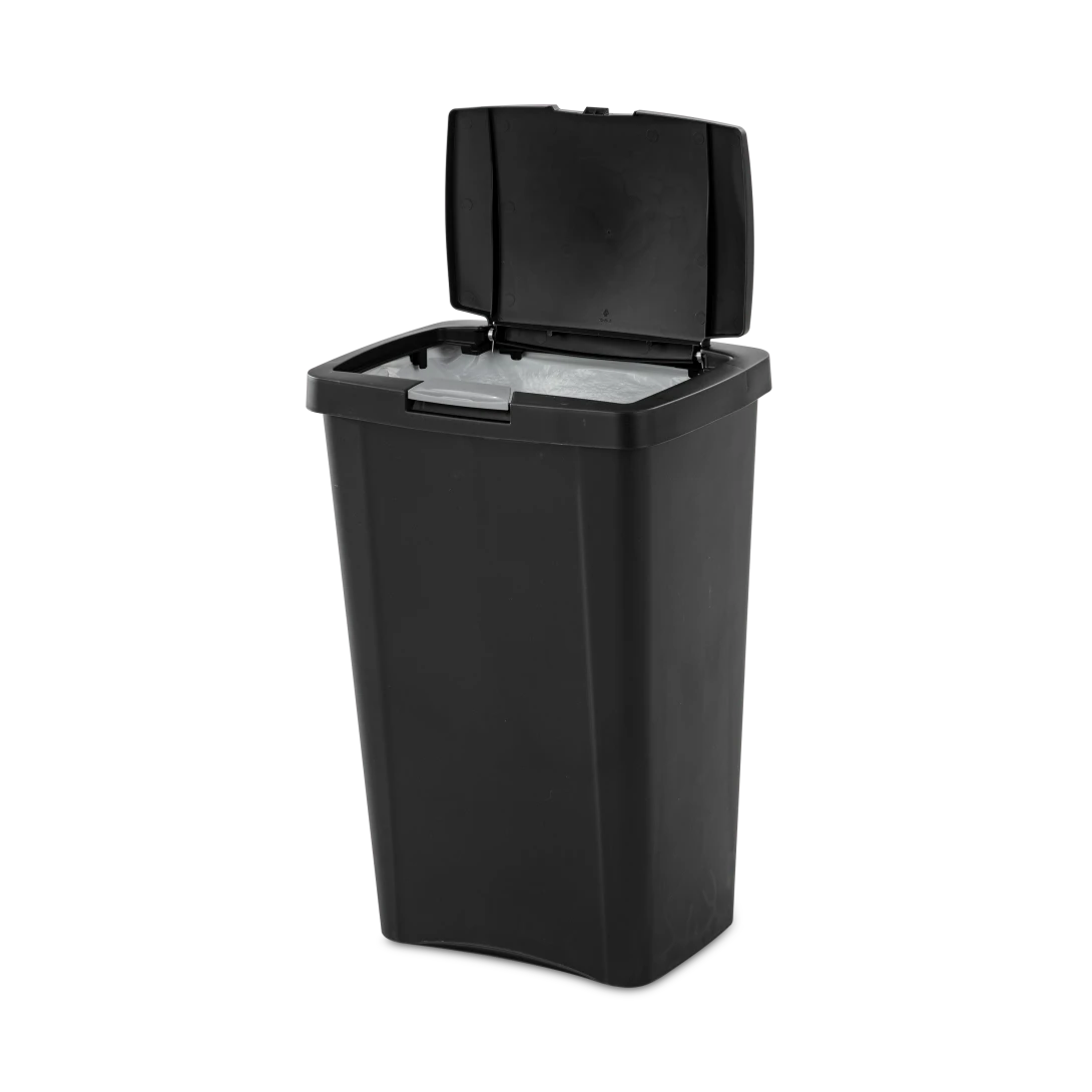 Sterilite 1045 13 Gallon / 49 Liter TouchTop Wastebasket – White / Black with Titanium Latch - Image 17