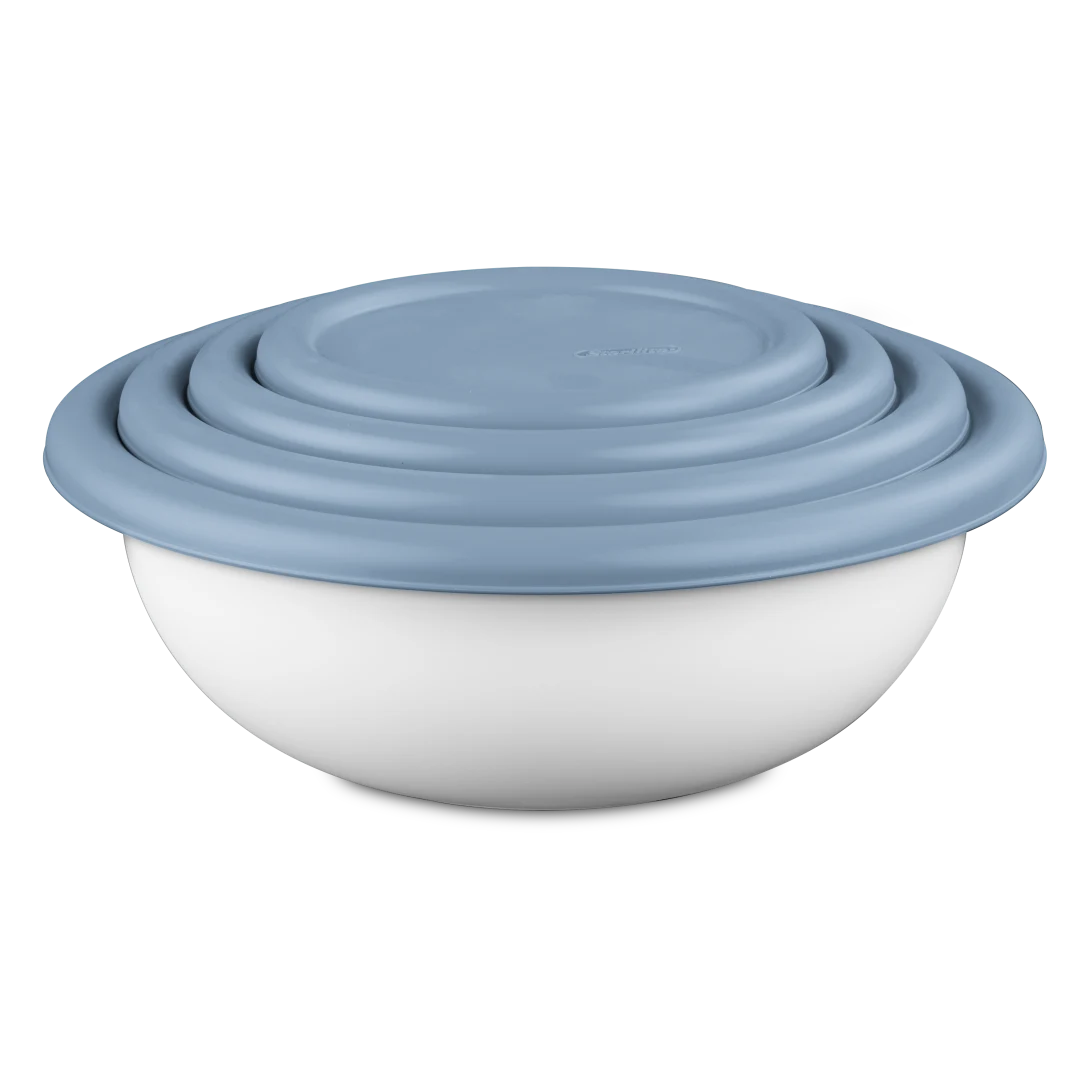 Sterilite 0747 8-Piece Covered Bowl Set – White Bowls with Washed Blue & Corsair Blue Lids - Image 16