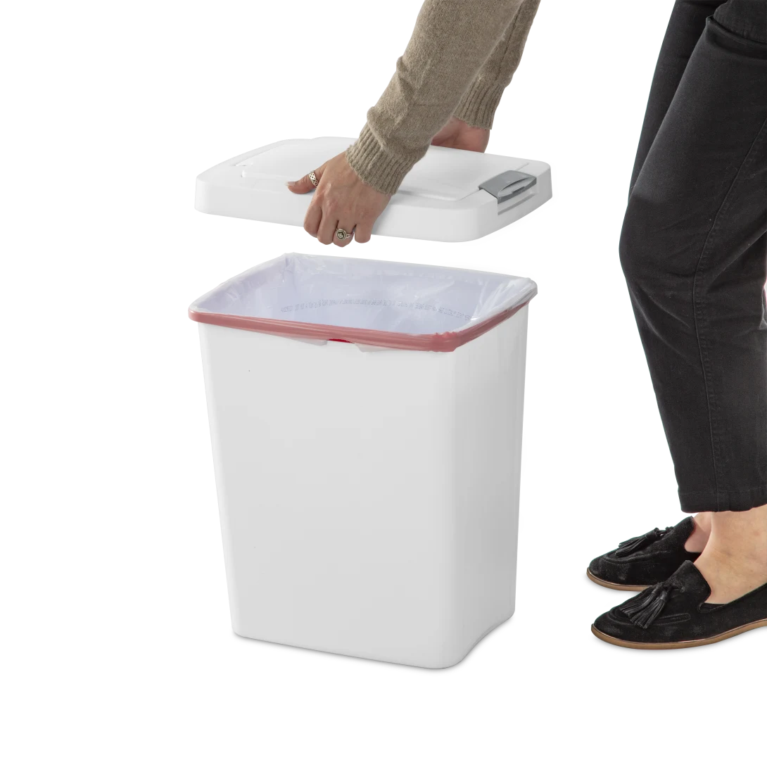 Sterilite 1043 7.5 Gallon / 28 Liter TouchTop Wastebasket β Black / White with Titanium Latch - Image 16