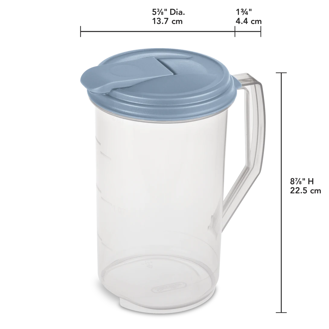 Sterilite 0486 2 Quart Round Beverage Pitcher with Rotating Lid – Clear with White Cover - Image 2