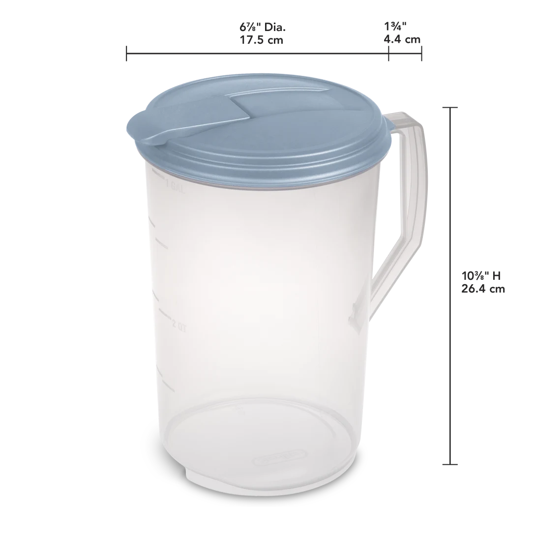 Sterilite 0488 1 Gallon Round Beverage Pitcher with Rotating Lid – Clear with White Cover - Image 2