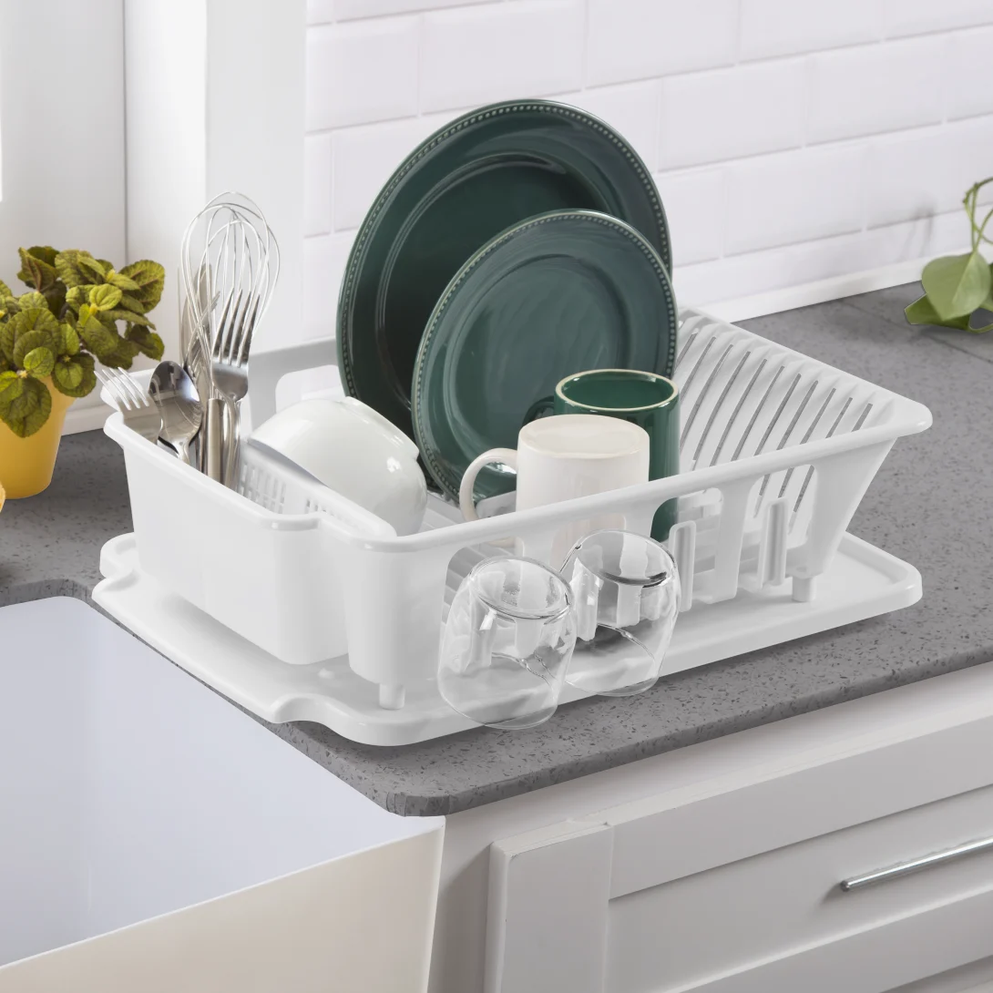 Sterilite 0627 Large 2-Piece Sink Set – Dish Drainer & Slanted Drainboard – White - Image 3