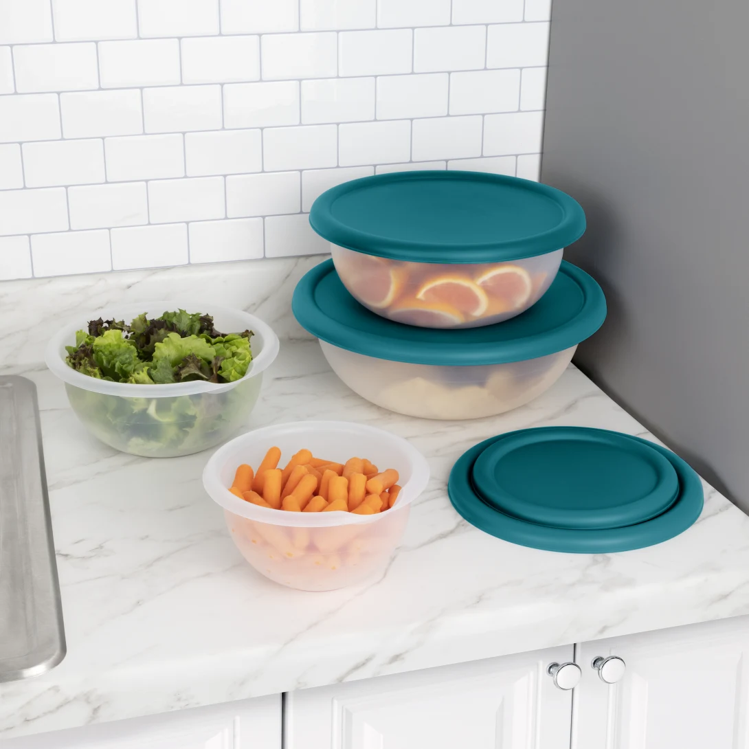 Sterilite 0747 8-Piece Covered Bowl Set – White Bowls with Washed Blue & Corsair Blue Lids - Image 3