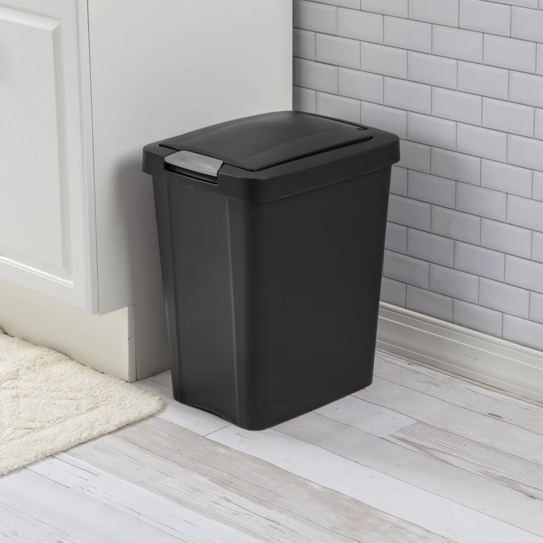 Sterilite 1043 7.5 Gallon / 28 Liter TouchTop Wastebasket β Black / White with Titanium Latch - Image 3