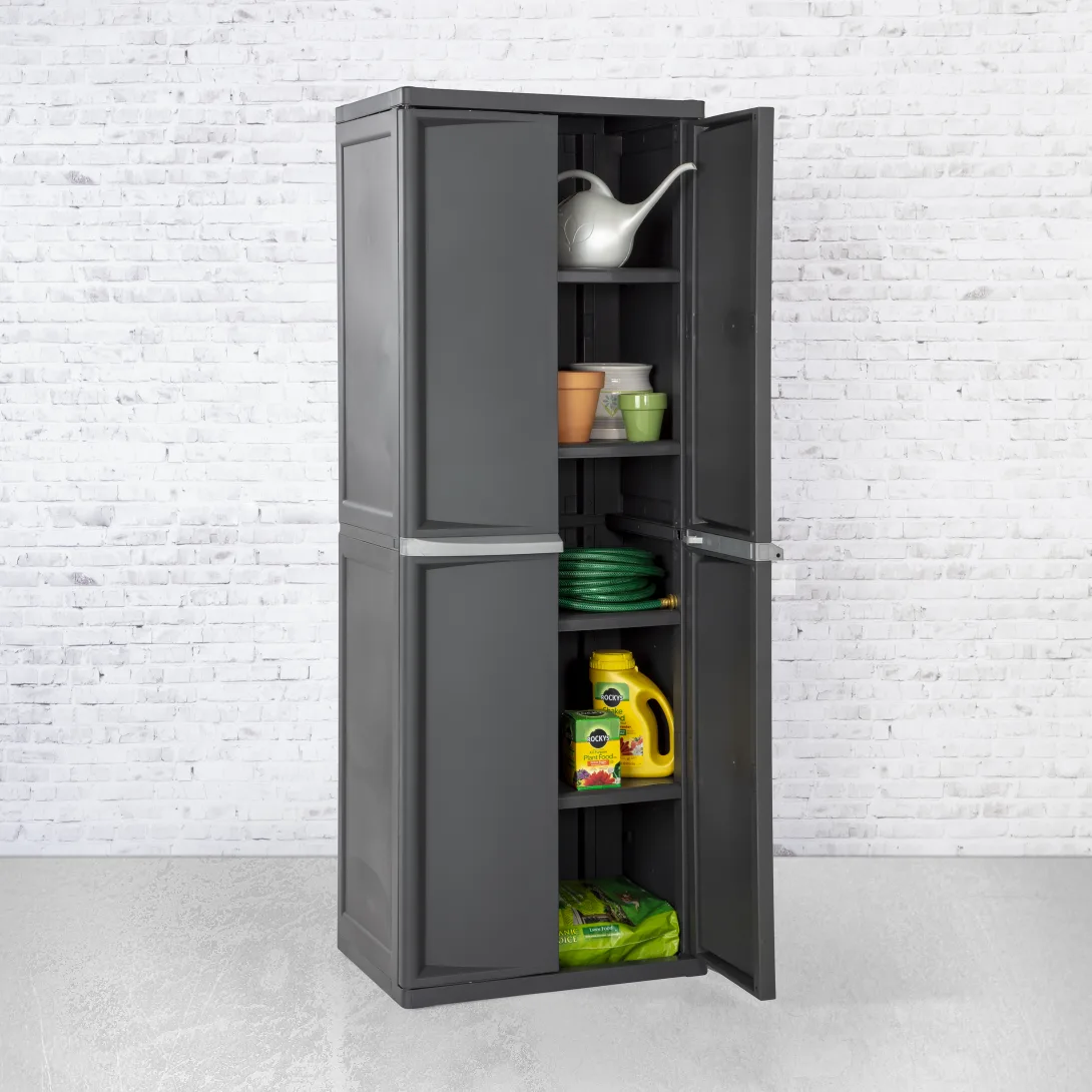 Sterilite 4-Shelf Lockable Heavy Duty Plastic Storage Cabinet β Flat Gray - Image 6