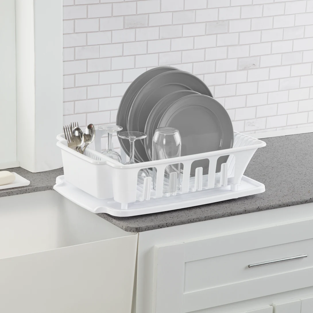 Sterilite 0627 Large 2-Piece Sink Set – Dish Drainer & Slanted Drainboard – White - Image 4
