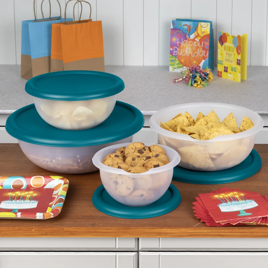 Sterilite 0747 8-Piece Covered Bowl Set – White Bowls with Washed Blue & Corsair Blue Lids - Image 4