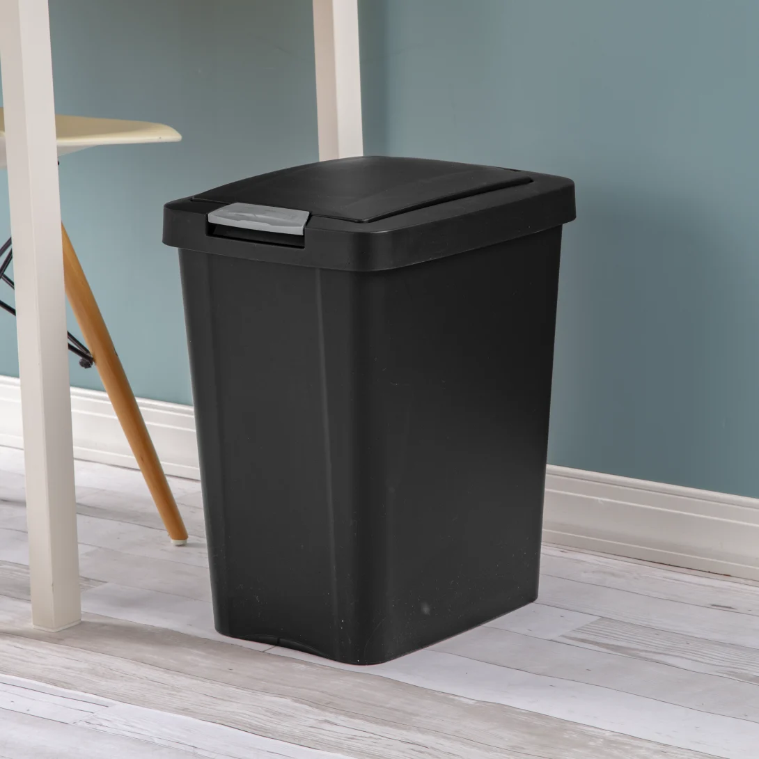 Sterilite 1043 7.5 Gallon / 28 Liter TouchTop Wastebasket β Black / White with Titanium Latch - Image 4