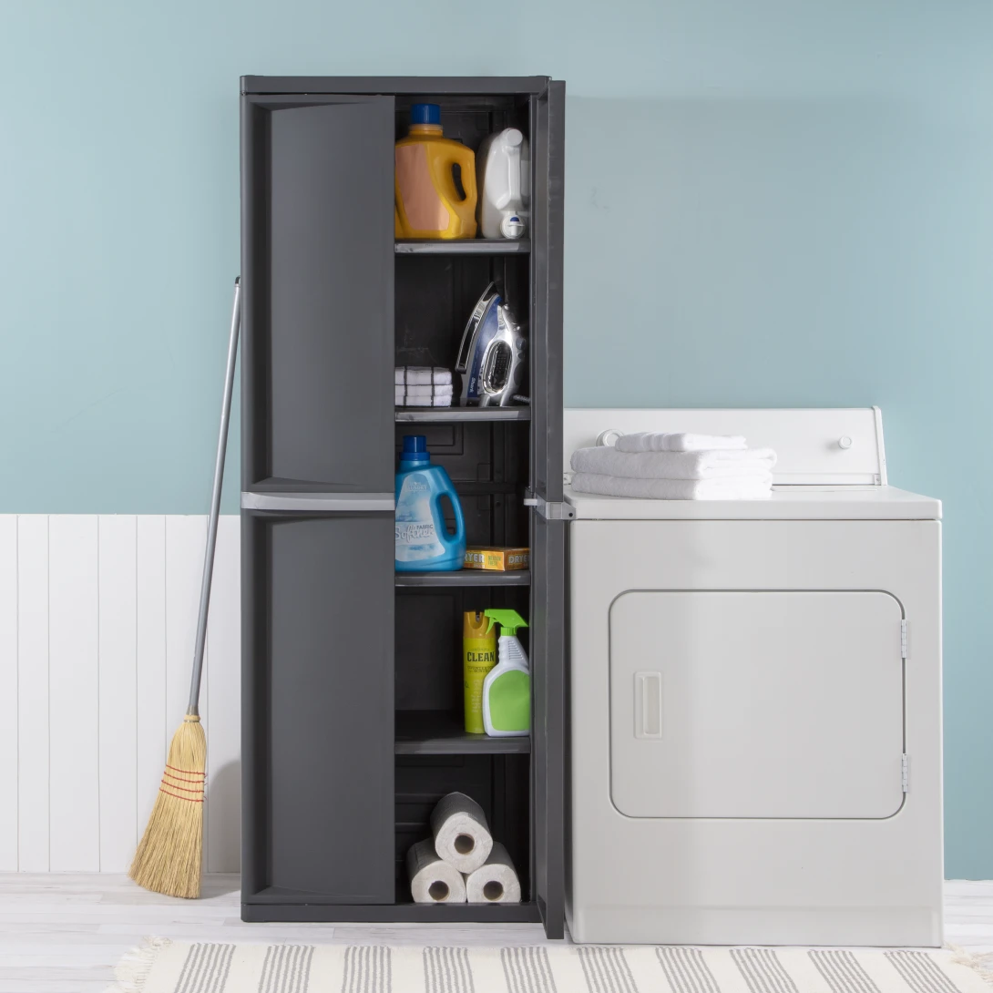 Sterilite 4-Shelf Lockable Heavy Duty Plastic Storage Cabinet β Flat Gray - Image 5