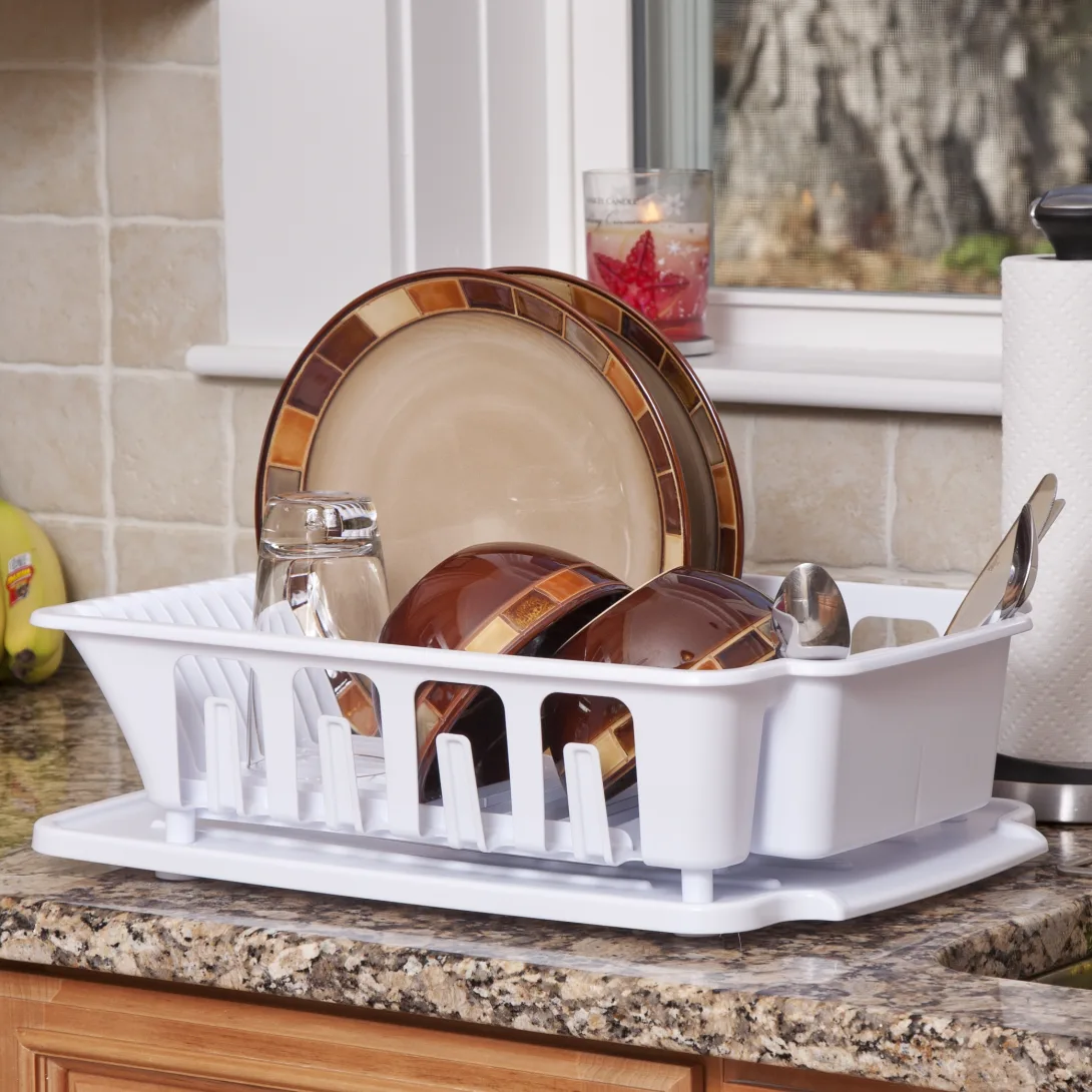 Sterilite 0627 Large 2-Piece Sink Set – Dish Drainer & Slanted Drainboard – White - Image 5