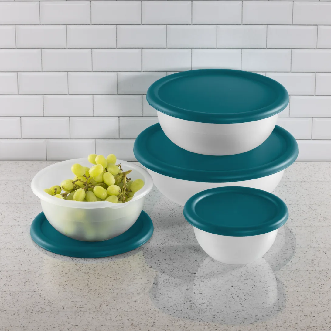 Sterilite 0747 8-Piece Covered Bowl Set – White Bowls with Washed Blue & Corsair Blue Lids - Image 5