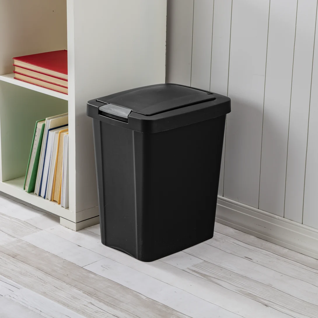 Sterilite 1043 7.5 Gallon / 28 Liter TouchTop Wastebasket β Black / White with Titanium Latch - Image 5