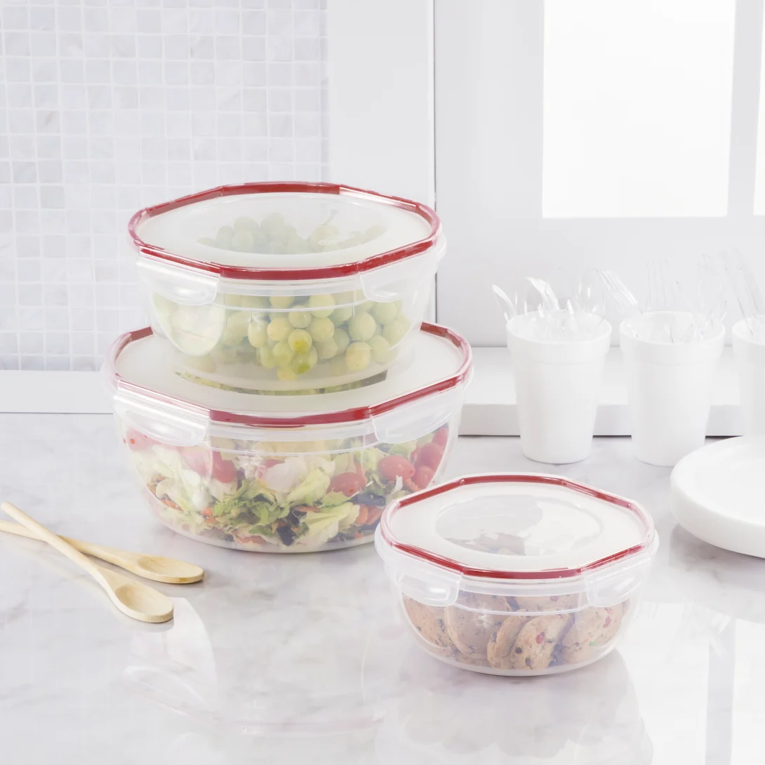 Sterilite 0393 Ultra•Seal™ 2.5 Quart Round Food Storage Bowl – Clear with Magenta Accents - Image 7