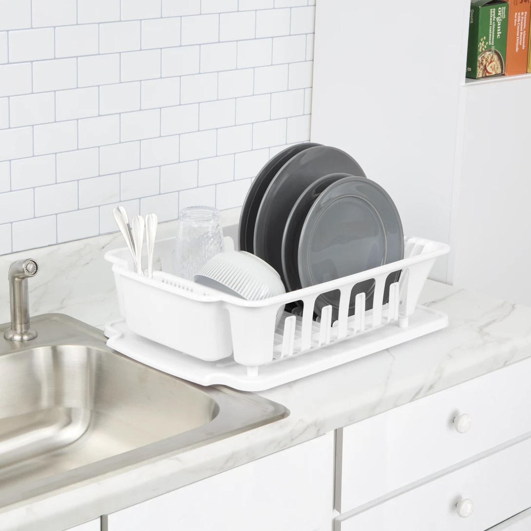 Sterilite 0627 Large 2-Piece Sink Set – Dish Drainer & Slanted Drainboard – White - Image 6