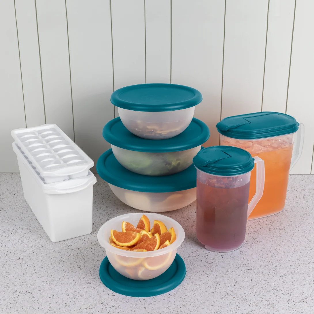 Sterilite 0747 8-Piece Covered Bowl Set – White Bowls with Washed Blue & Corsair Blue Lids - Image 6