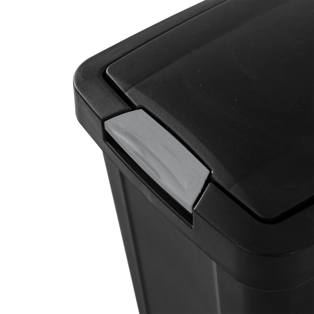 Sterilite 1043 7.5 Gallon / 28 Liter TouchTop Wastebasket β Black / White with Titanium Latch - Image 6