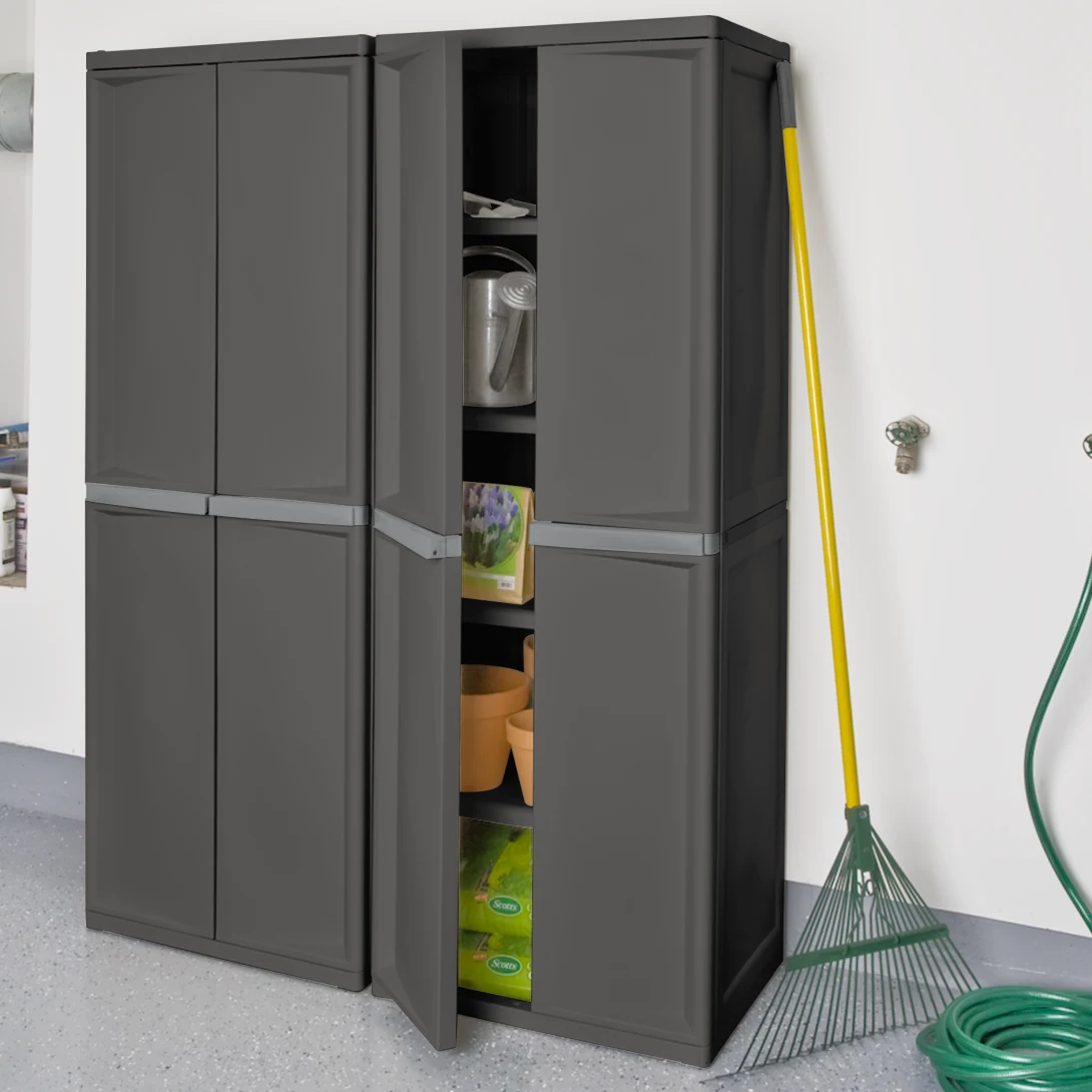 Sterilite 4-Shelf Lockable Heavy Duty Plastic Storage Cabinet β Flat Gray - Image 3