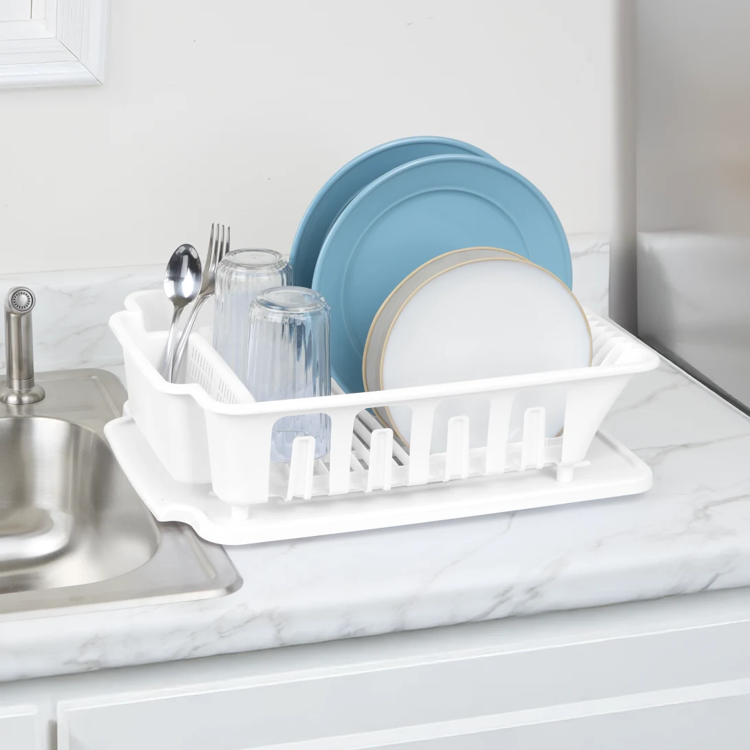 Sterilite 0627 Large 2-Piece Sink Set – Dish Drainer & Slanted Drainboard – White - Image 7