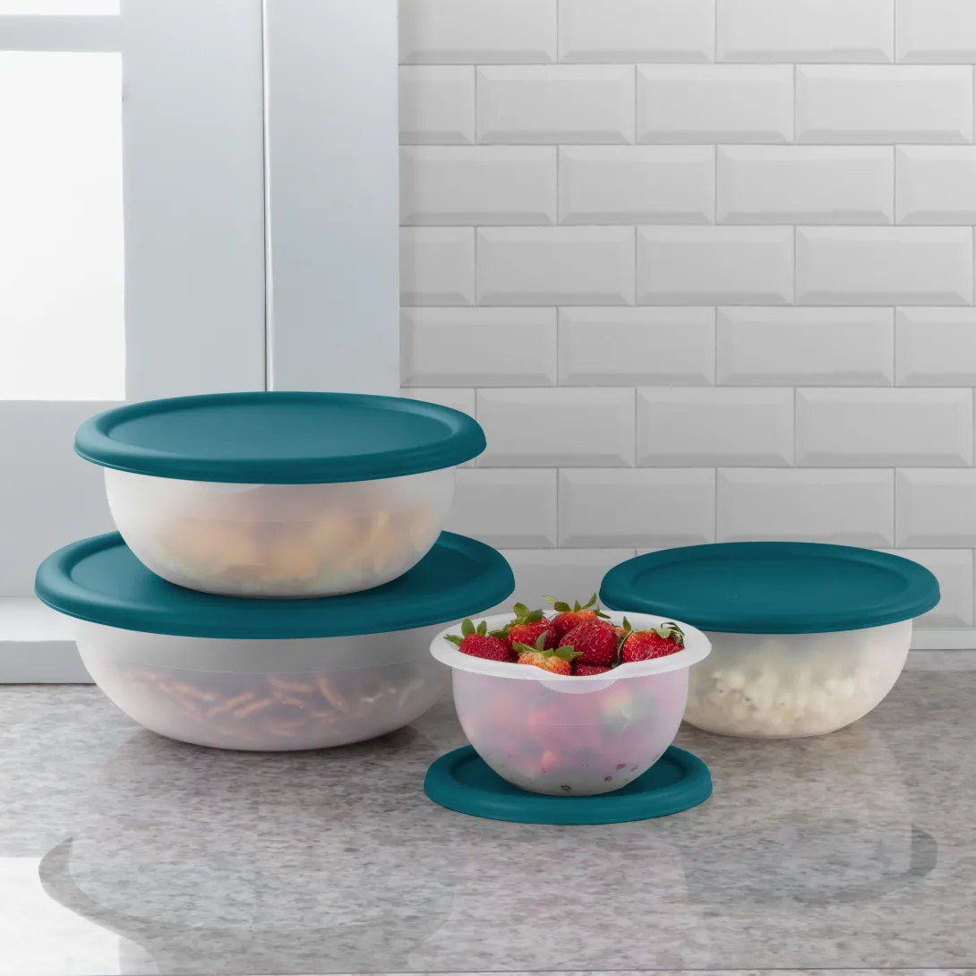 Sterilite 0747 8-Piece Covered Bowl Set – White Bowls with Washed Blue & Corsair Blue Lids - Image 7