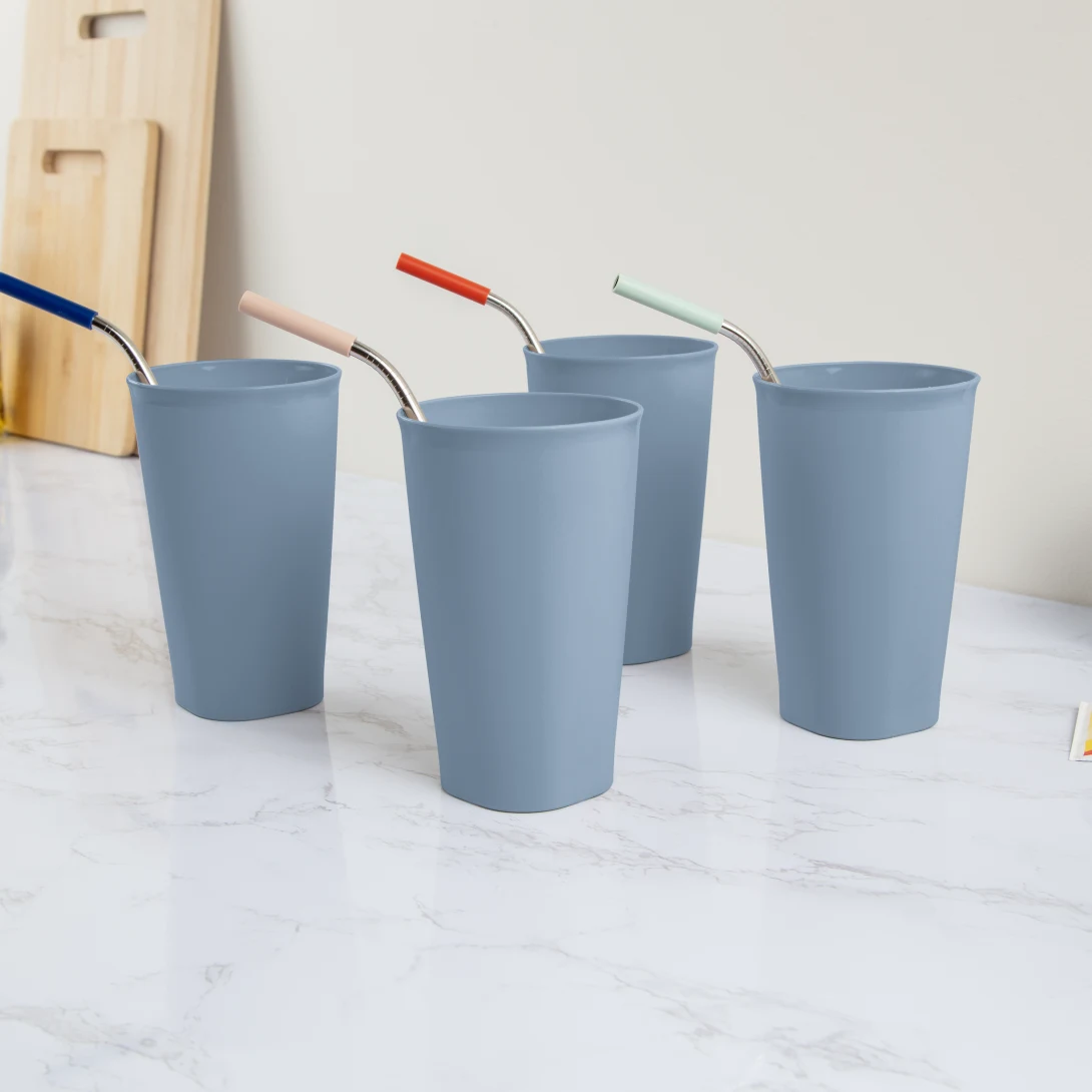 Sterilite 0924 Set of Four 20 Ounce / 591 Milliliter Plastic Tumblers – Washed Blue / Grey Pumice - Image 7