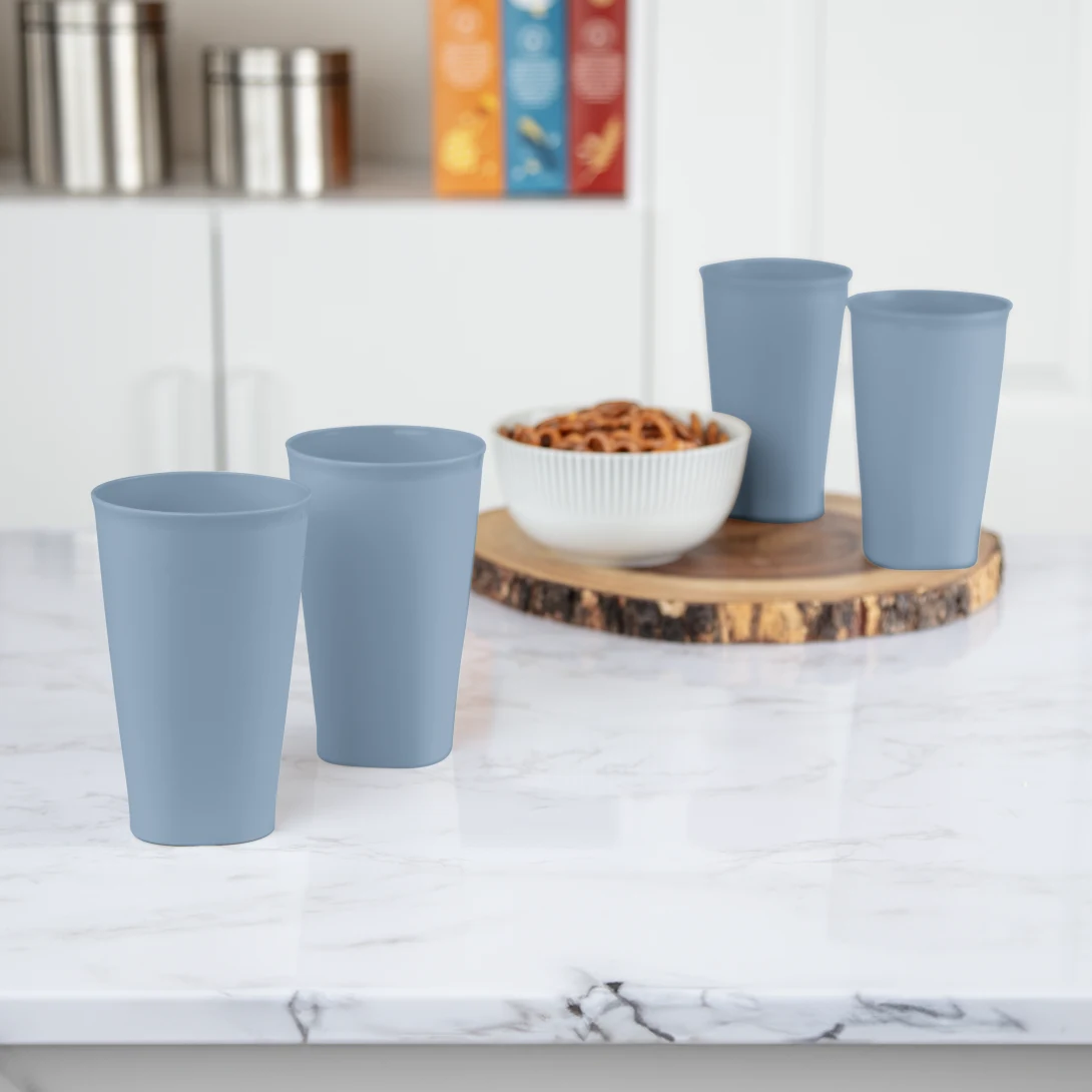 Sterilite 0924 Set of Four 20 Ounce / 591 Milliliter Plastic Tumblers – Washed Blue / Grey Pumice - Image 8